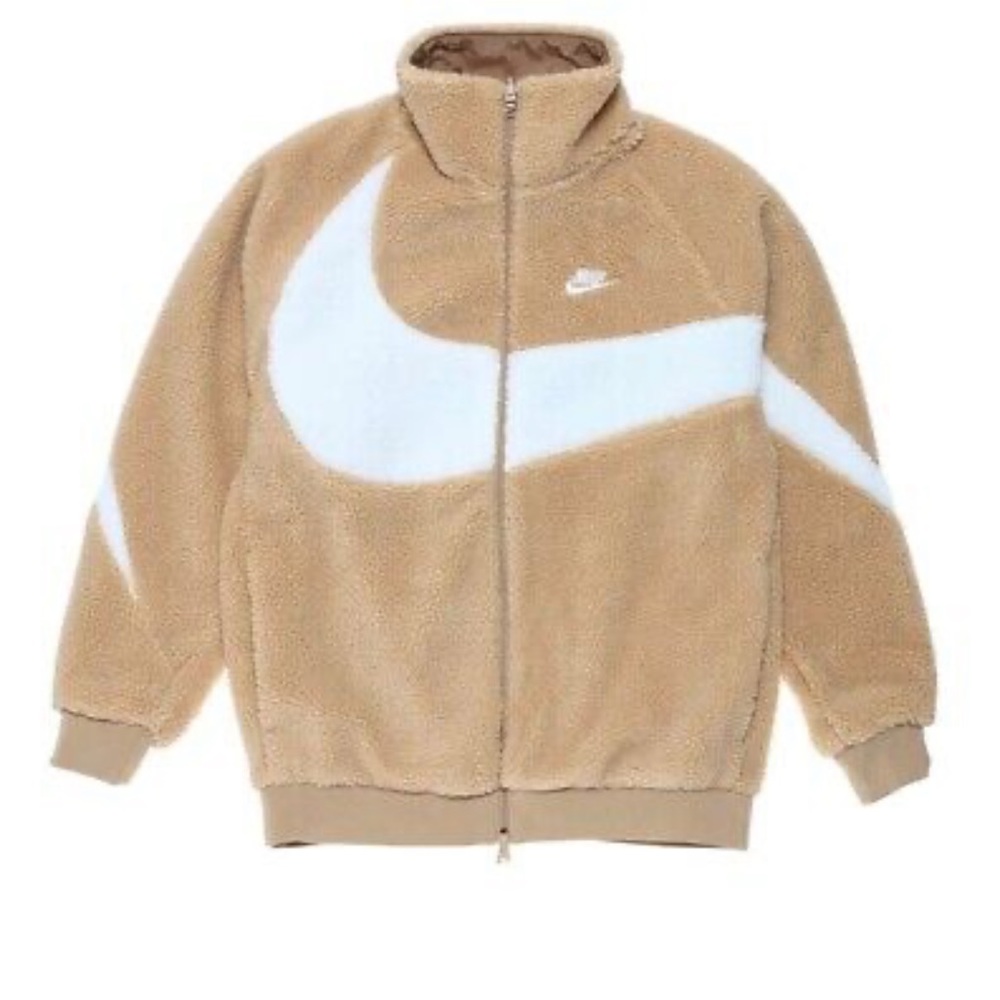 Nike Big Swoosh Reversible Boa Jacket Asia Sizing BQ6546-200 / Hemp White XL